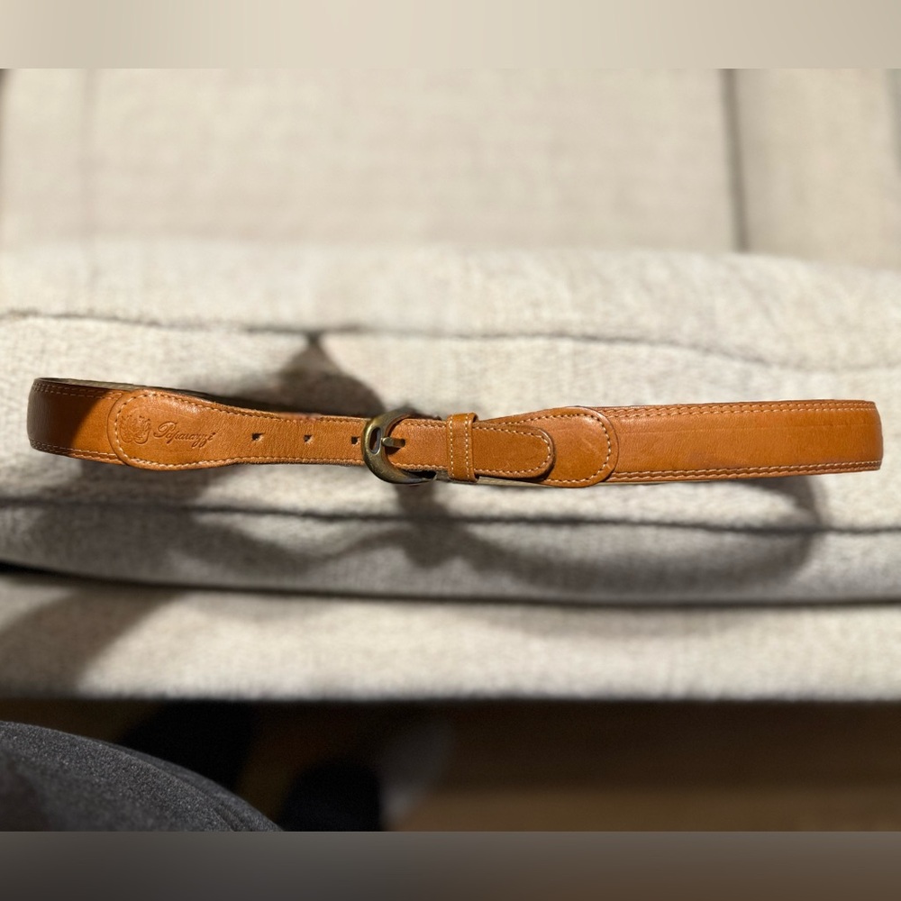Stylish Brown Leather Belt with Brass Buckle